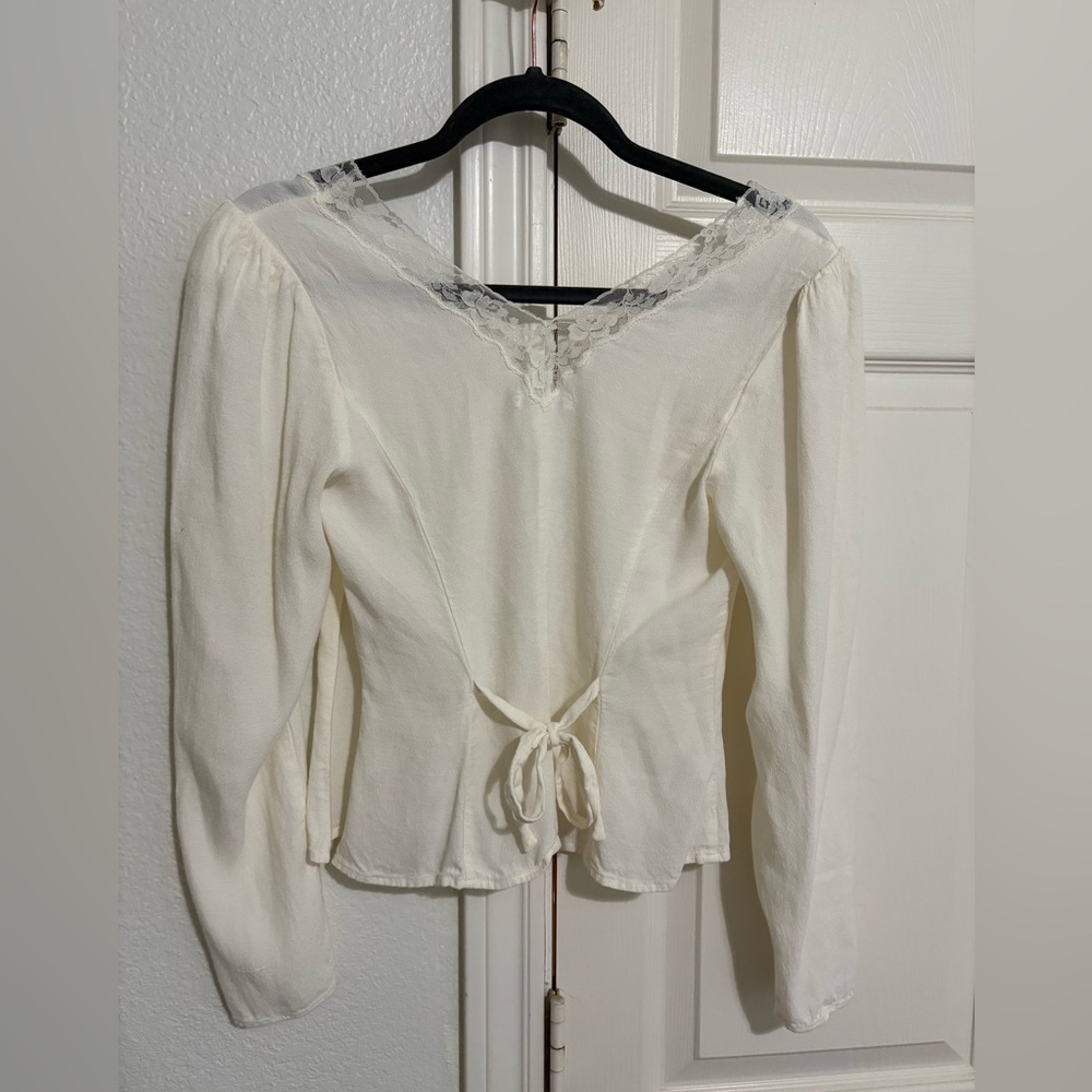 Reformation Nadene Top Ivory Lace Trim Blouse Viscose - Picture 9 of 15